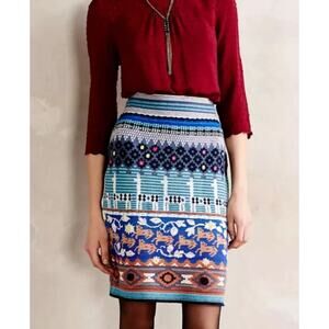Anthropologie HWR Wool Alpaca Blend Llama Line Sweater Skirt size Small Pencil